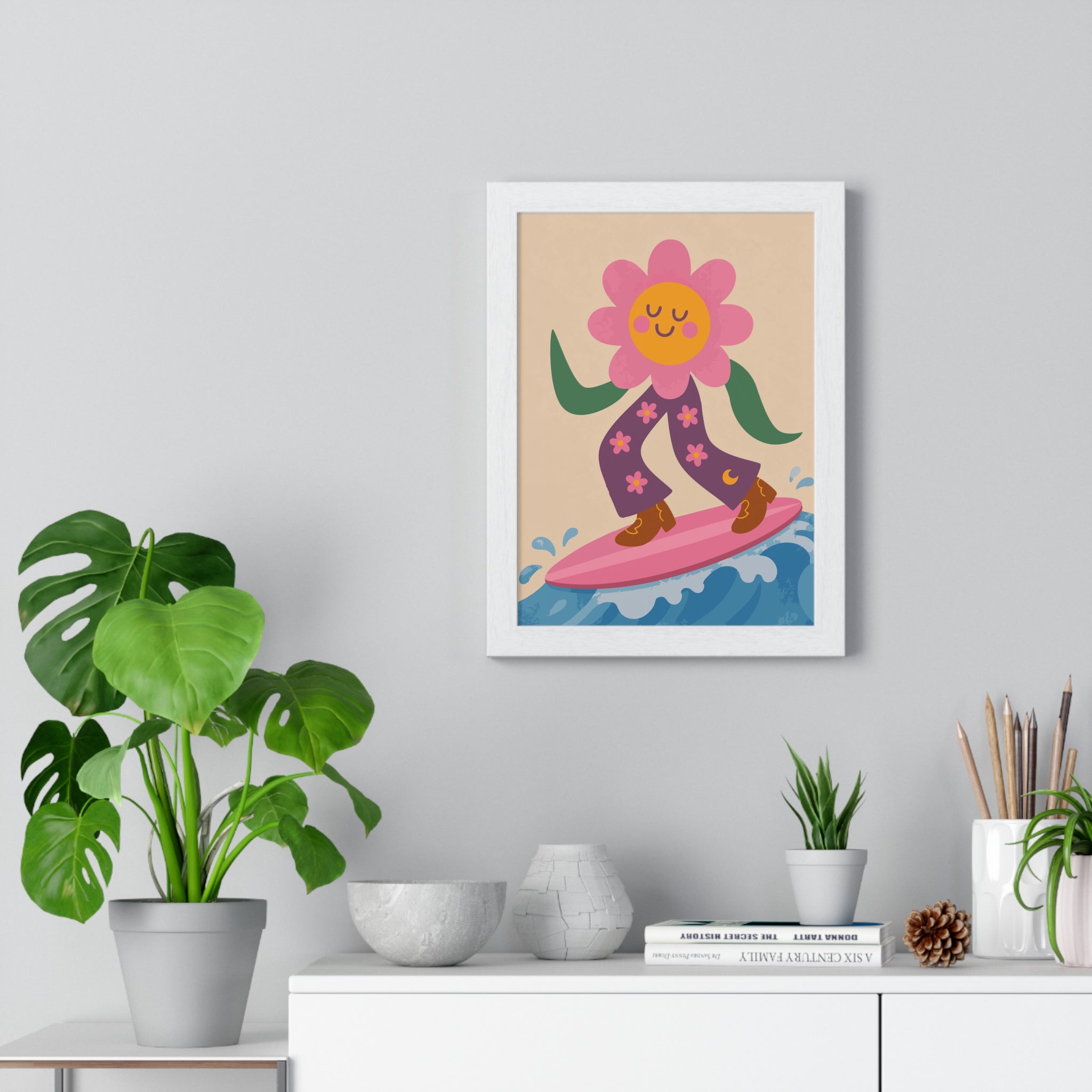 Surfing Flower Framed Print